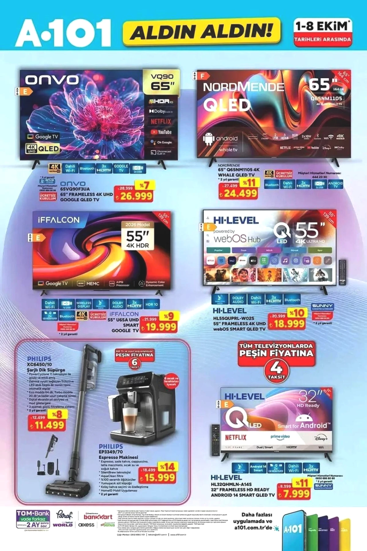 A101'de Bugün 65 İnç QLED TV 24.499 TL! Beyaz Eşya da Raflarda