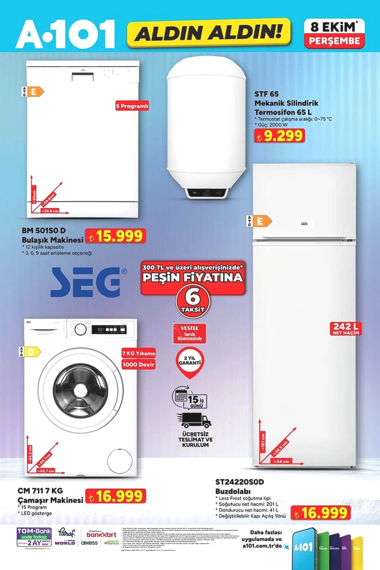 A101'e Yarın Beyaz Eşya Geliyor! Çamaşır Makinesi ve Buzdolabı 16.999 TL